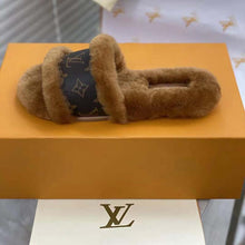 Load image into Gallery viewer, Louis Vuitton Women Lock It Flat Mule Mink Fur Patent Monogram Canvas