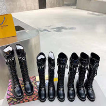 Load image into Gallery viewer, Louis Vuitton Women Territory Flat Higher Ranger Black Calf Leather LV Circle