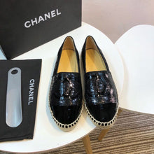 Load image into Gallery viewer, Sequin and Fabric CC Lambskin Toe Espadrilles Fall/Winter Collection Black