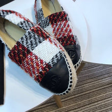 Load image into Gallery viewer, Tweed Plaid and Lambskin Toe Espadrilles Spring/Summer Collection Act 2 Red/Black/White