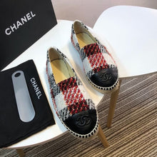 Load image into Gallery viewer, Tweed Plaid and Lambskin Toe Espadrilles Spring/Summer Collection Act 2 Red/Black/White