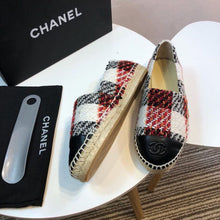 Load image into Gallery viewer, Tweed Plaid and Lambskin Toe Espadrilles Spring/Summer Collection Act 2 Red/Black/White
