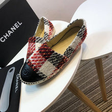 Load image into Gallery viewer, Tweed Plaid and Lambskin Toe Espadrilles Spring/Summer Collection Act 2 Red/Black/White