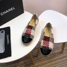 Load image into Gallery viewer, Tweed Plaid and Lambskin Toe Espadrilles Spring/Summer Collection Act 2 Red/Black/White